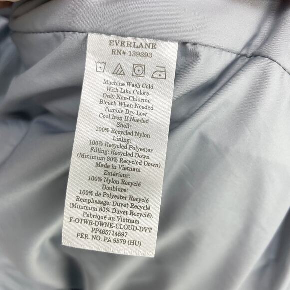 Everlane Womens The Duvet Puffer Coat Medium Blue Gray Down Long Belted NWT - Picture 12 of 13